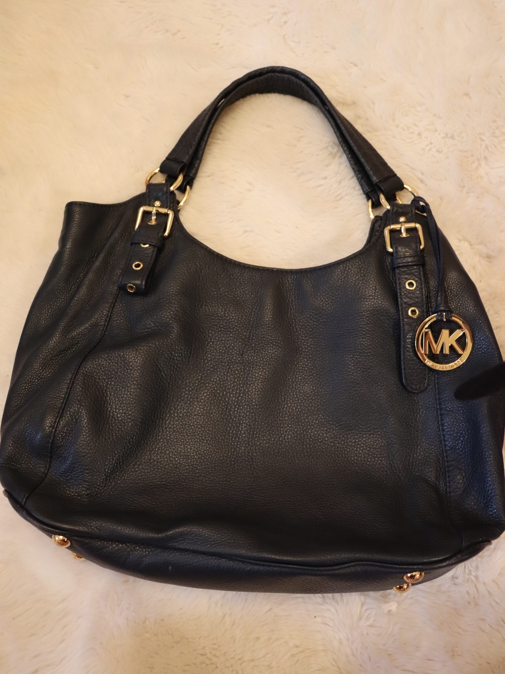 Michael Kors Navy Leather Hobo with Gold Accents